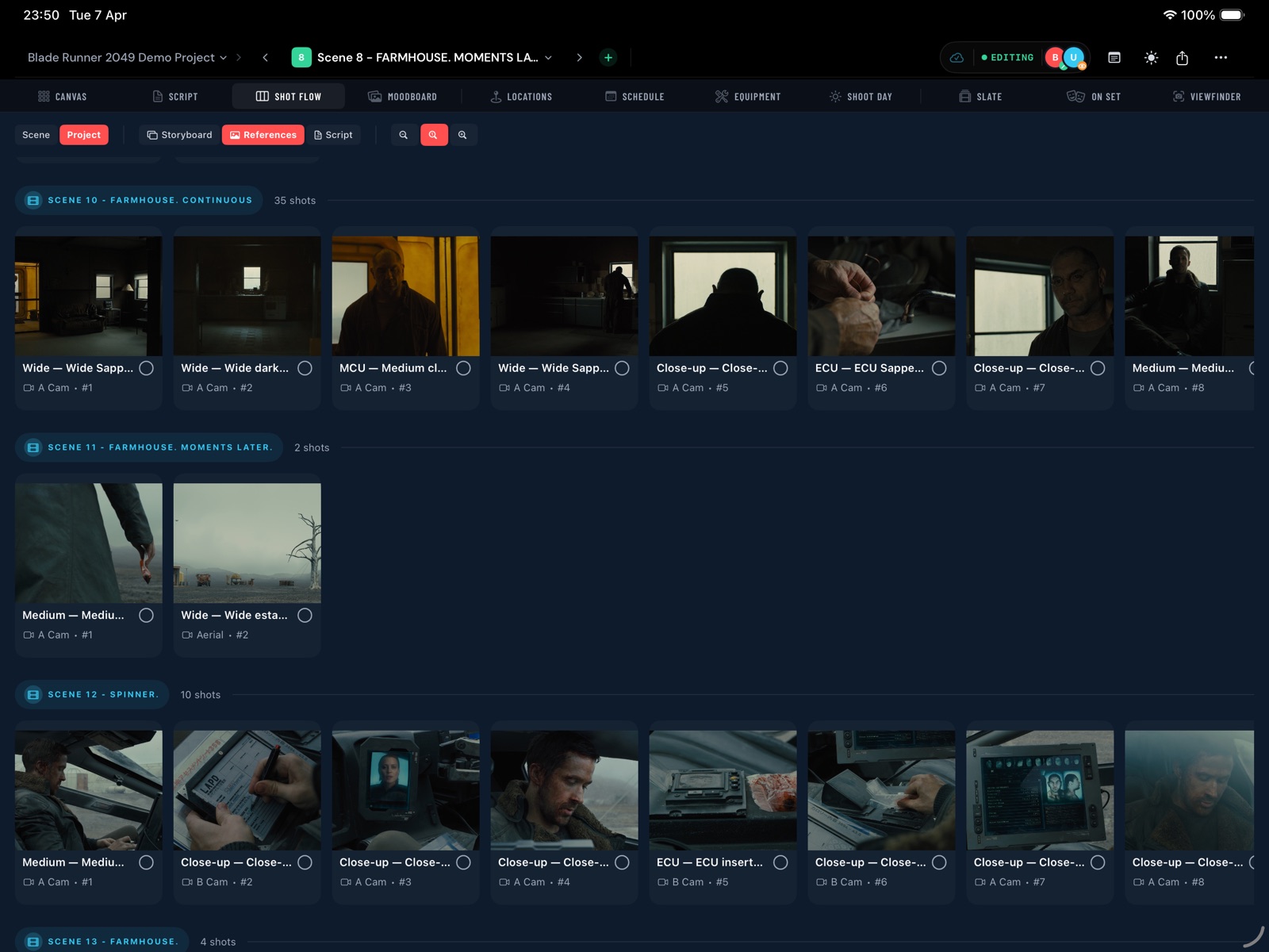 Shot Flow showing all shots as a visual grid with reference images